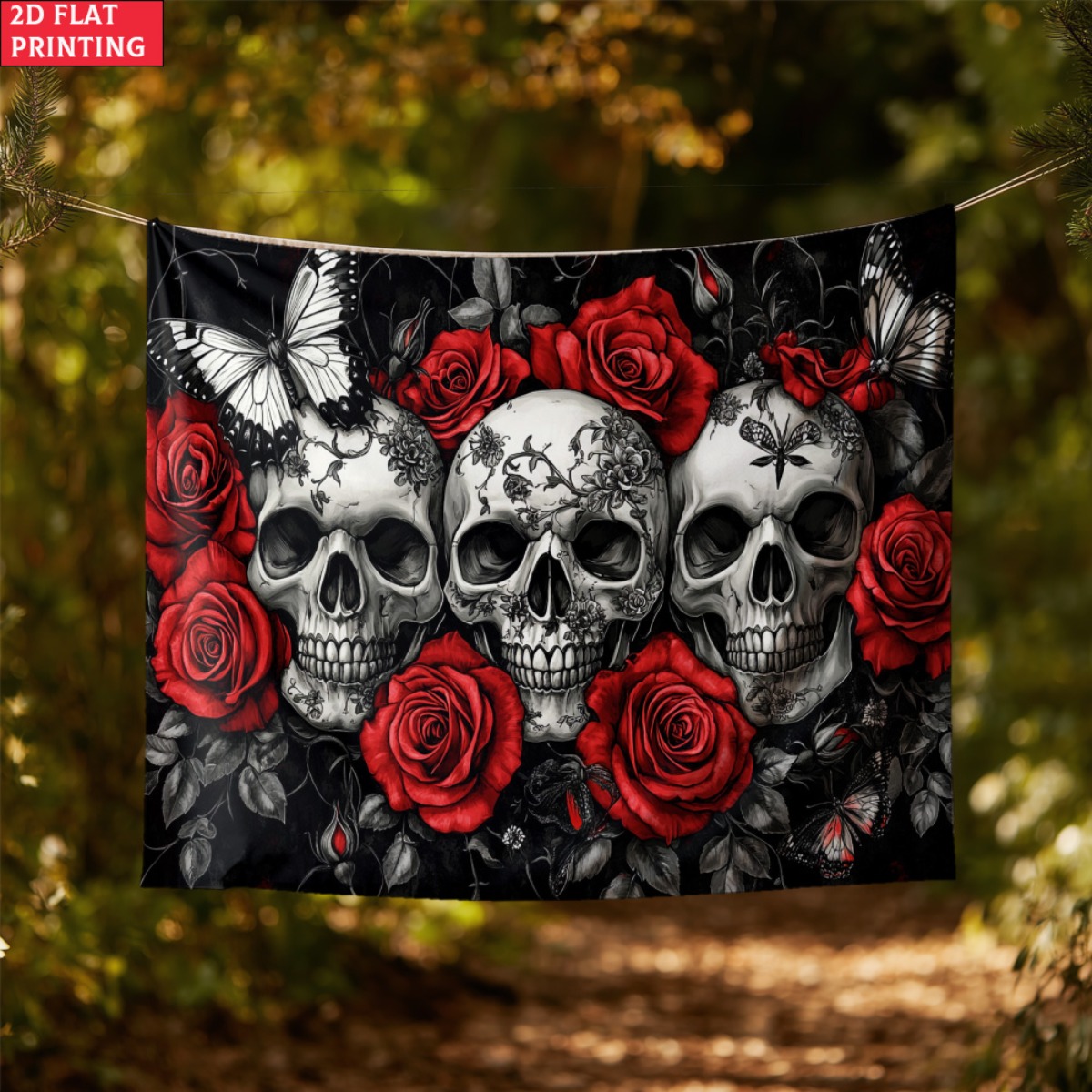 Tapiz gótico de calavera y ros - Interior Design Style reseña y precio